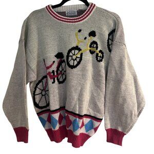 Vintage Chateau Womens Sweater 80s Bicycles Design Long Sleeves Sz L